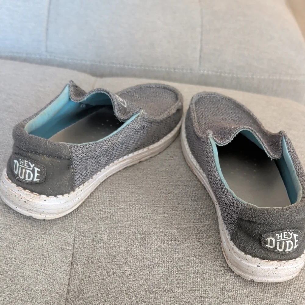 Hey Dude Grey Knit Slip-Ons with Light Blue Lining